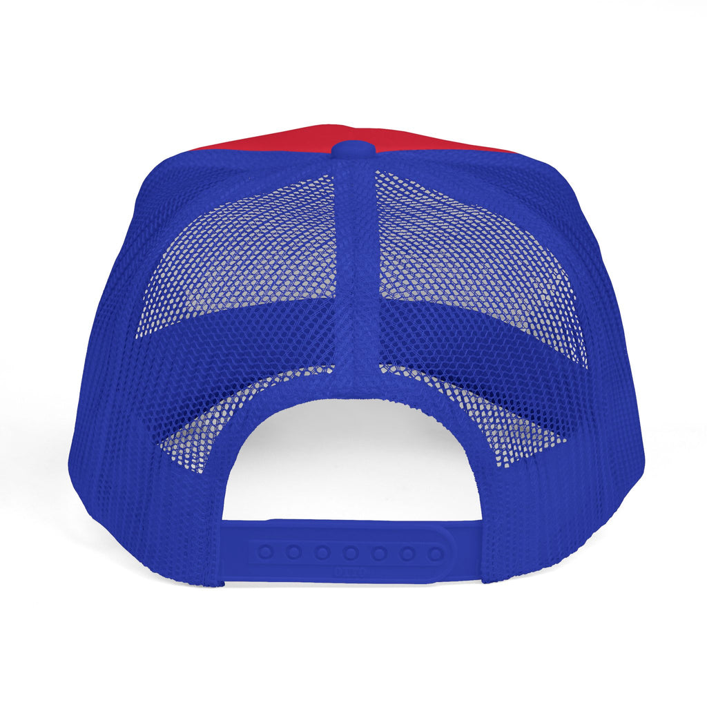 Jay & Sara Trucker Cap — Minimalist Couples Mesh Hat with Red Accent