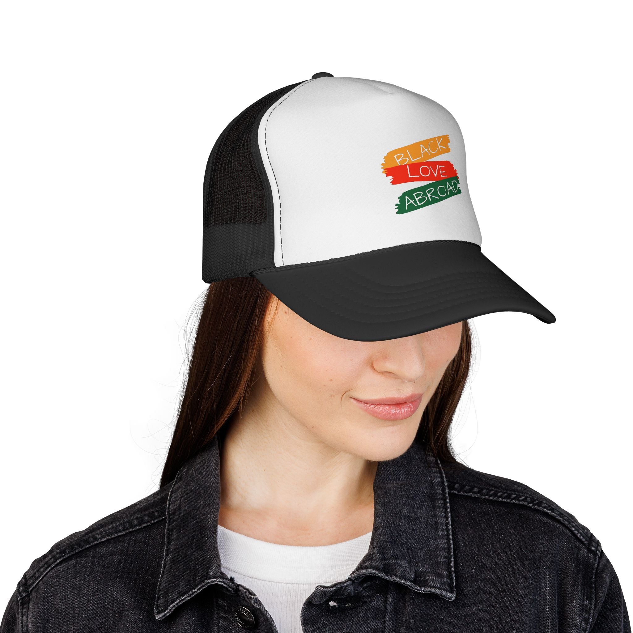 Black Lives Matter Trucker Cap — Pan-African Flag Brushstroke Mesh Hat