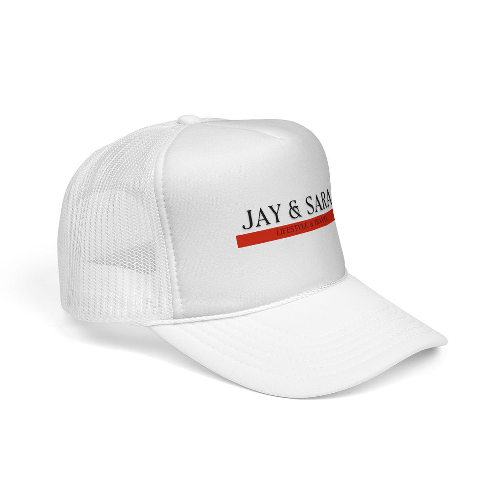 Jay & Sara Trucker Cap — Minimalist Couples Mesh Hat with Red Accent