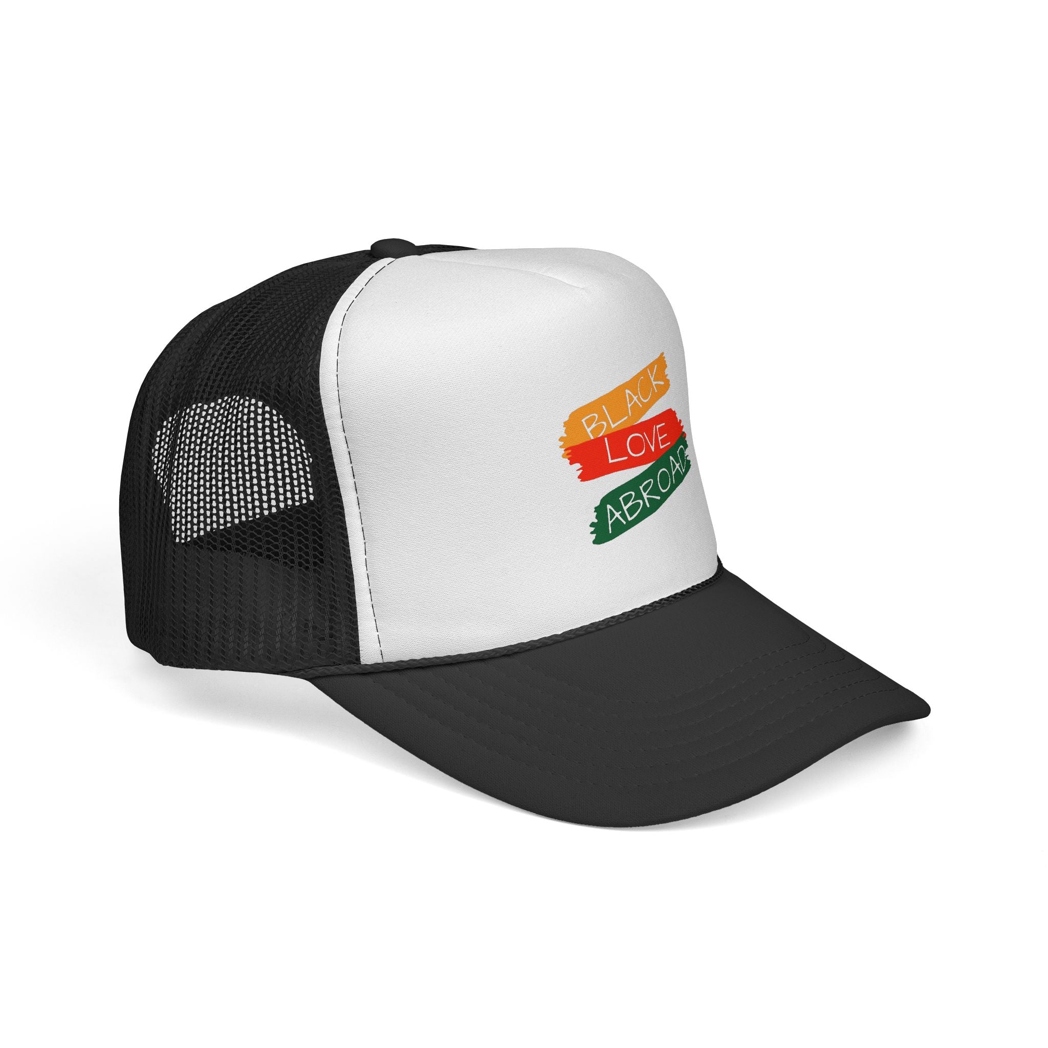 Black Lives Matter Trucker Cap — Pan-African Flag Brushstroke Mesh Hat
